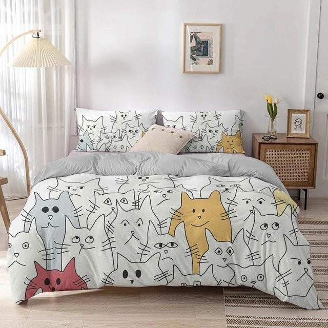 Bettwäsche-Set Your Warm Home mit Cartoon-Katzen-Print, 2-teilig, Mehrfarbig, Bettbezug 133 x 70 cm und 2 Kissenbezüge 50 x 70 cm - Bild 1