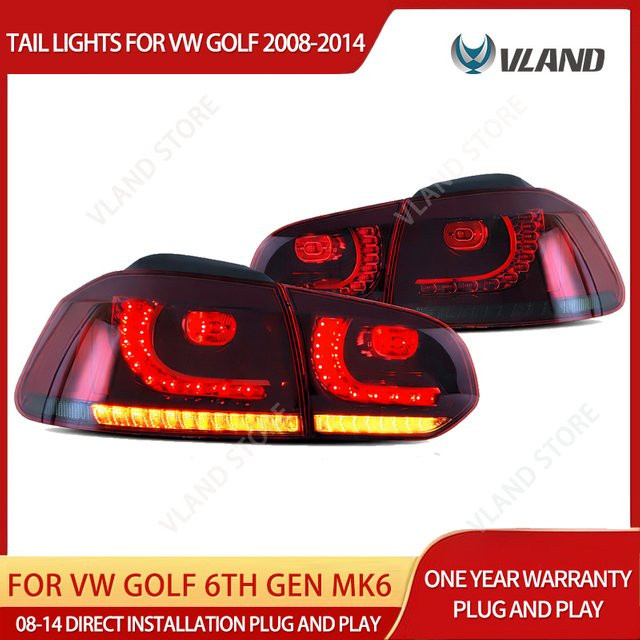 VLAND LED-Rückleuchten-Set für Golf MK6 Schrägheck mit sequenziellem Amber Blinker, 2 Stück, Orange/Rot - Bild 1