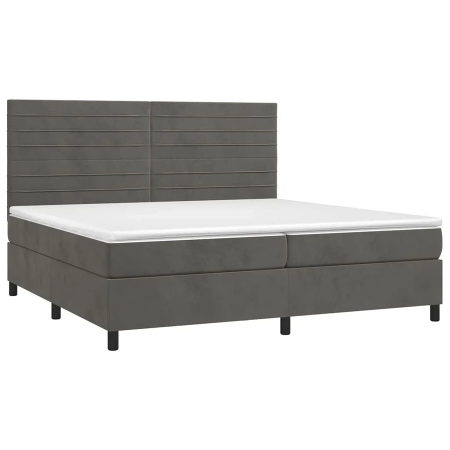 vidaXL Boxspringbett mit Matratze in Dunkelgrau aus Samt mit LED-Unterbettbeleuchtung und USB-Ladeanschluss, B/T/H: 200 x 203 x 118 cm - Bild 2