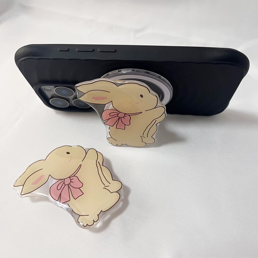 Rosa und gelber Kaninchen Griptok Handyhalter mit Schleifen für iPhone 17 Pro Max und 16 Pro Max - Bild 2
