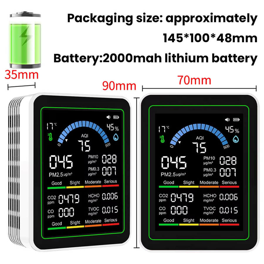 Gaqqee 10-in-1 CO2 Luftqualitätsdetektor in Weiß mit PM0.3 PM1.0 PM2.5 PM10 HCHO TVOC Messung sowie Temperatur- und Feuchtigkeitsmesser - Bild 5