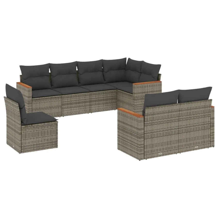 vidaXL 8-teilige Garten-Sofagarnitur in L-Form aus grauem Poly-Rattan mit Kissen und Metallgestell - Bild 2