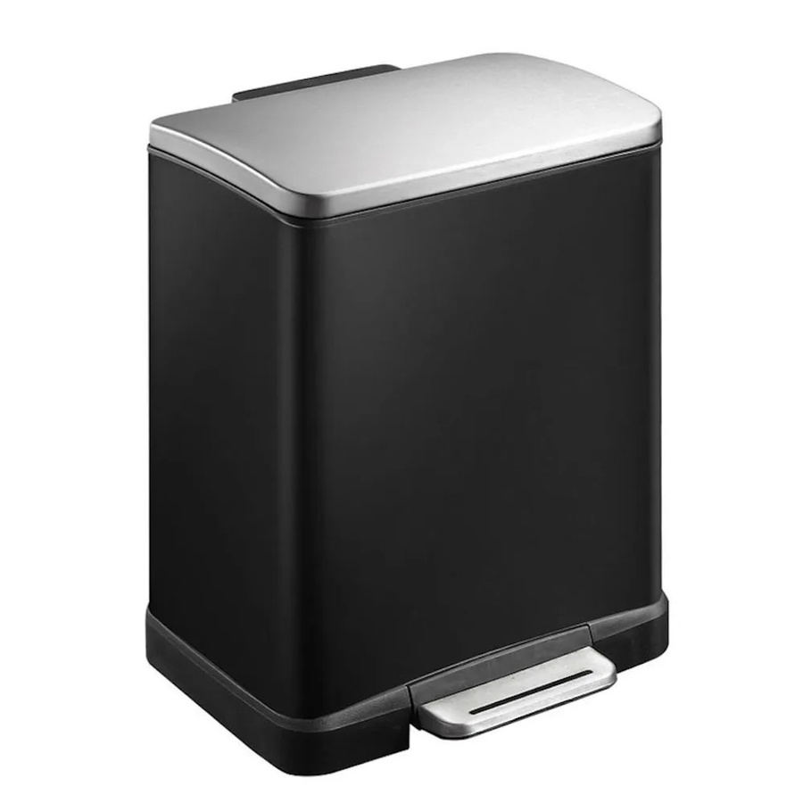 PROREGAL Treteimer Schwarz mit Edelstahldeckel und extra breitem Pedal, 12 Liter, H x B x T: 36 x 29,6 x 26,4 cm - Bild 2