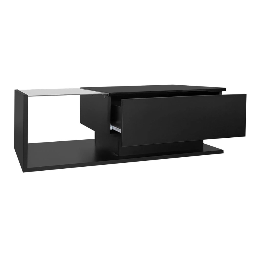 okwish Couchtisch mit LED-Beleuchtung und Glasplatte in Schwarz mit Schubladen, B: 100 cm, T: 50 cm, H: 35 cm - Bild 2