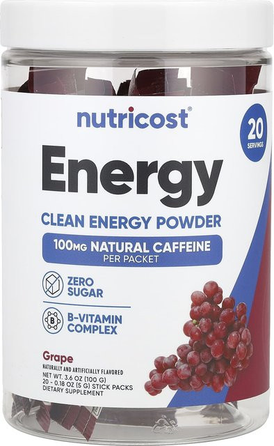 Nutricost, Getränkepulver, Clean Energy, Traube, 20 x 0,005 l - Bild 1