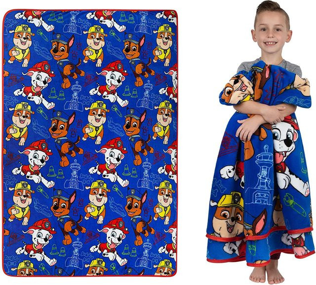 Paw Patrol Kinderbettwäsche mit superweicher Plüsch-Überwurfdecke aus Fleece in Blau - Bild 1