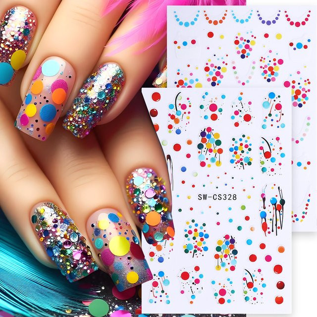 SWEET TREND Nagelaufkleber, bunte Tupfen, Glänzend, Unisex - Bild 1