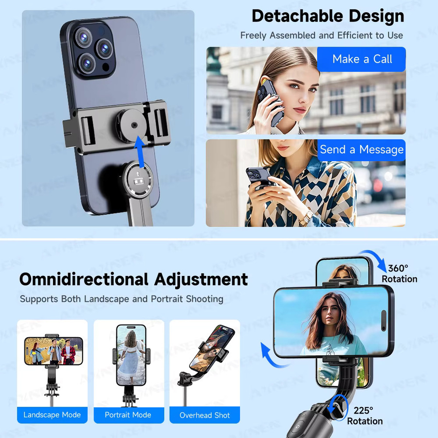 AXNEN F15 68-Zoll Selfie Stick Stativ mit Bluetooth Wireless Fernbedienung und verstellbarer Handyhalterung für iPhone und Android in Schwarz - Bild 3