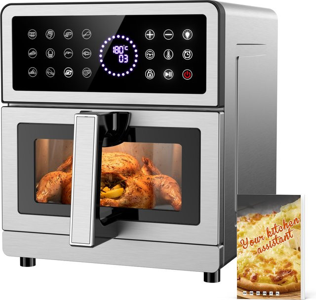EMPHSISM Heißluftfritteuse mit 8L Fassungsvermögen, 2150 W, Silber, Metallgehäuse mit Sichtfenster und 12 Programmen - Bild 1