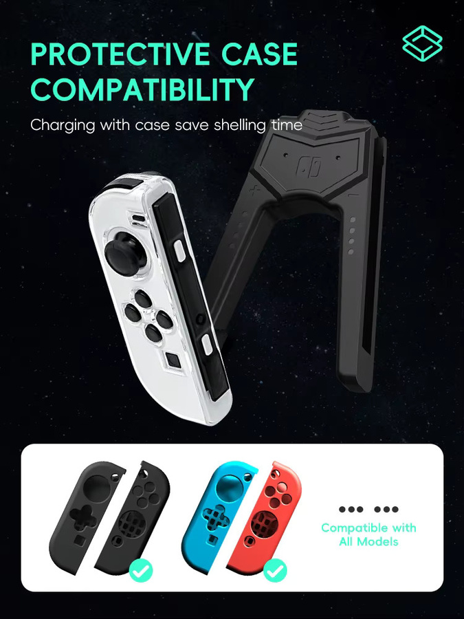DATA FROG Switch Ladegriff und Ladehalterung für Switch, Switch Lite und Switch OLED in Schwarz - Bild 1