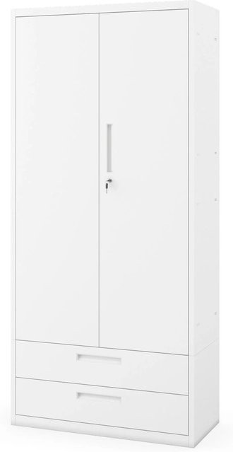 JAN NOWAK Hoher Metall-Büroschrank MEGAN Weiß mit Doppelschublade und verstellbaren Regalböden, H: 195 cm, B: 90 cm, T: 40 cm - Bild 1