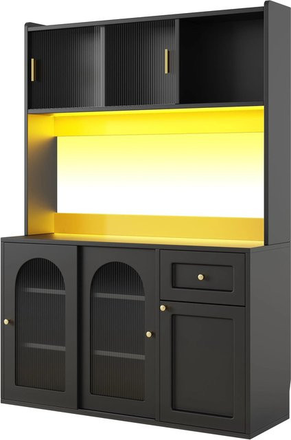 okwish Vitrinenschrank mit LED-Beleuchtung und Glastüren in Schwarz, B/T/H: 120 x 35 x 167 cm - Bild 1