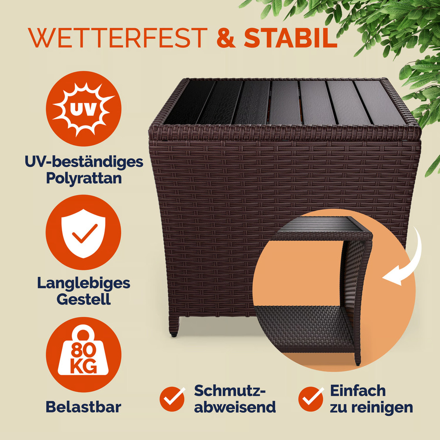 CASARIA® Polyrattan Beistelltisch Vedis in Braun für In- und Outdoor, B/T/H: 45 x 45 x 40 cm - Bild 2