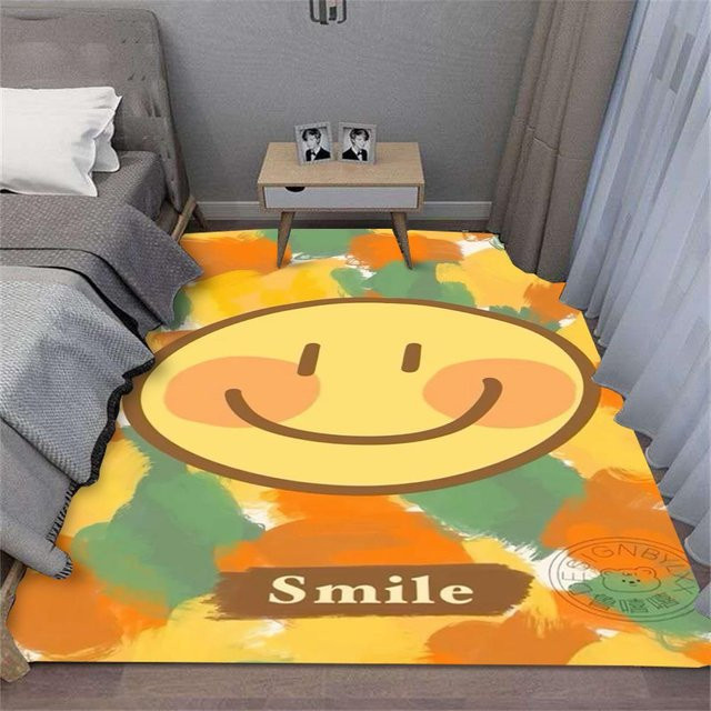 Miniso Teppich mit lachendem Gesicht in Gelb, rutschfeste und waschbare Matte für Wohnzimmer, Schlafzimmer, Küche oder Balkon, B/T: 80 x 50 cm - Bild 1