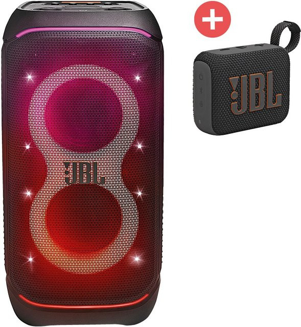 JBL Partybox Stage 320 Bluetooth-Lautsprecher in Schwarz inklusive JBL Go 4 Bluetooth-Lautsprecher - Bild 1