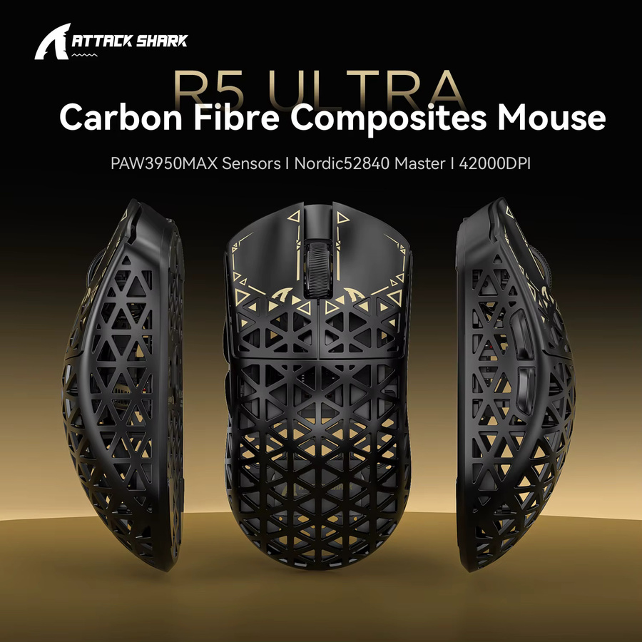 ATTACK SHARK R5 Ultra Carbon Fiber Wireless 8K Gaming Mouse, Schwarz, 39g Superlight mit PixArt PAW3950MAX Sensor - Bild 2