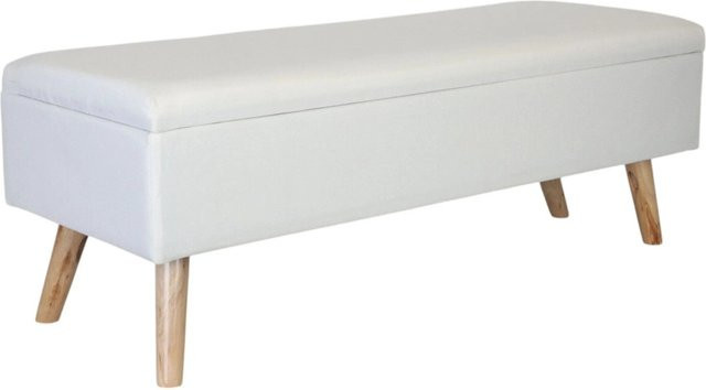 Relaxdays Sitzbank aus Eukalyptusholz und MDF mit Polsterung in Weiß und Leinenoptik, klappbar mit Stauraum, B/T/H: 110 x 40 x 40 cm - Bild 1