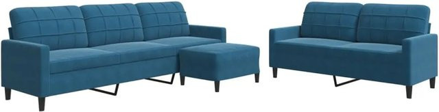 vidaXL 3-teilige Sofagarnitur in Blau aus Samt mit 3-Sitzer-Sofa, 2-Sitzer-Sofa und Fußhocker sowie Metallgestell - Bild 1
