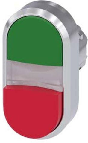 Siemens Doppeldrucktaster 3SU1051-3BB42-0AA0 in Grün und Rot, Metall, B: 2,99 cm, H: 5,79 cm, Schutzart IP66, IP67, IP69/IP69K - Bild 1