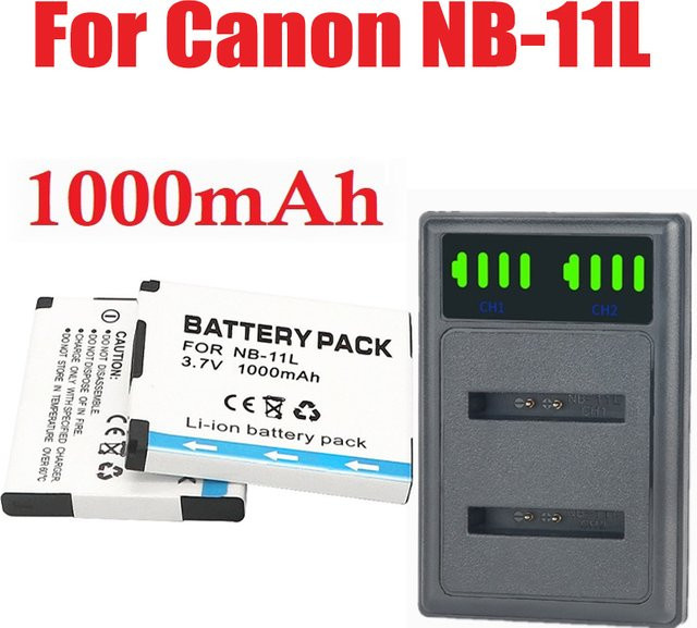 NB-11L Akku mit LCD Ladegerät Set für Canon PowerShot A2300, A2400 IS, A2500, A2600, A3400 IS, A3500 IS, 1000 mAh - Bild 1