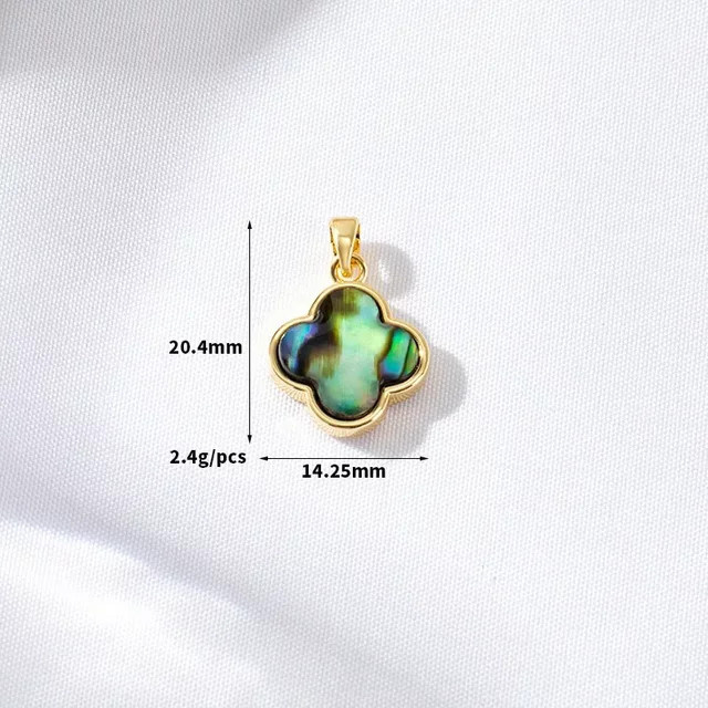 Flourishbeads Charme Anhänger, Abalone Shell, Kleeblatt, Messing, Gold, Unisex - Bild 1