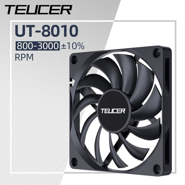 TEUCER UT-8010 Slim PC-Gehäuselüfter 80 mm in Schwarz mit intelligenter Temperaturregelung und 800–3000 U/min - Bild 1