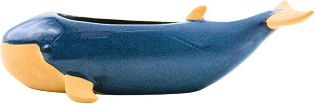 Dekohelden24 Keramik Übertopf Wal in Blau, Dekoschale Pflanzgefäß B: 30 cm, T: 13 cm, H: 9 cm - Bild 1