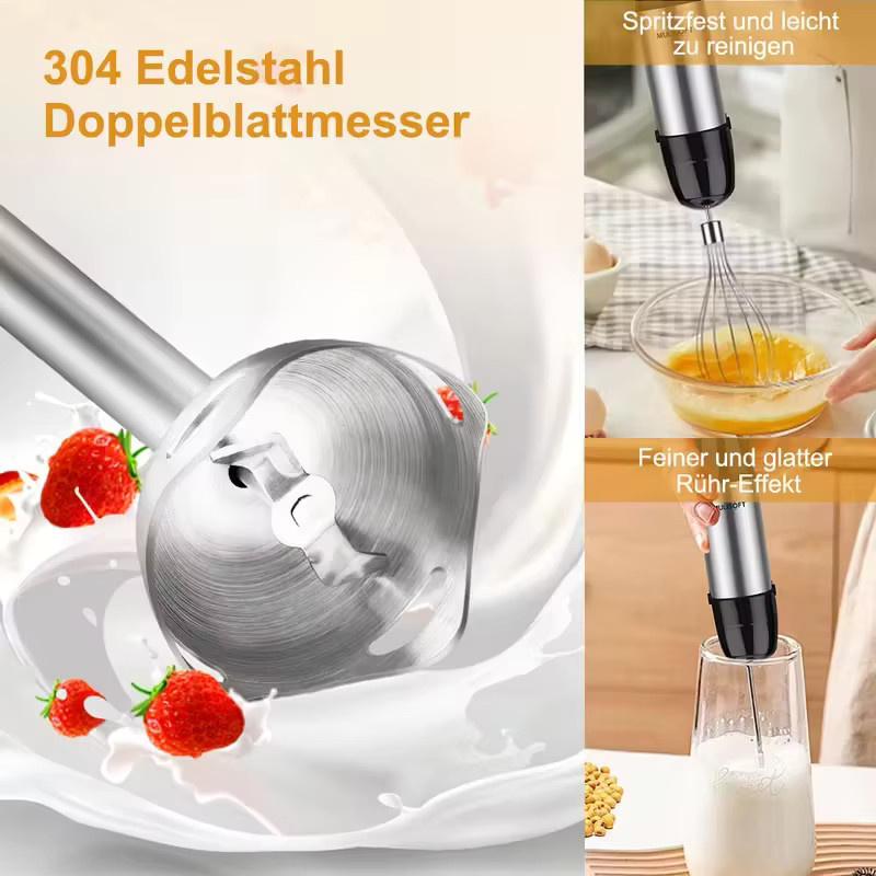 WUIETI 4-in-1 Stabmixer 700W aus Edelstahl in Schwarz und Silber für Smoothies, Suppen und Babynahrung - Bild 3