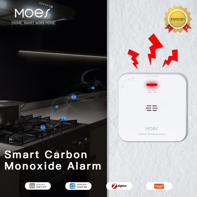 MOES Tuya ZigBee CO Detektor und Gas Leck Alarm Sensor in Weiß - Bild 1
