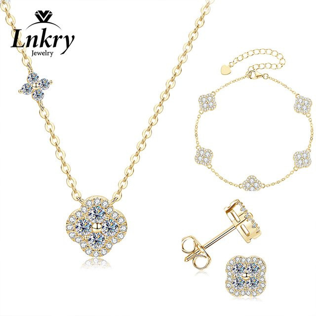 Lnkry Schmuckset, Moissanit, 14 Karat Gold gefüllt, Kleeblatt, Unisex - Bild 1