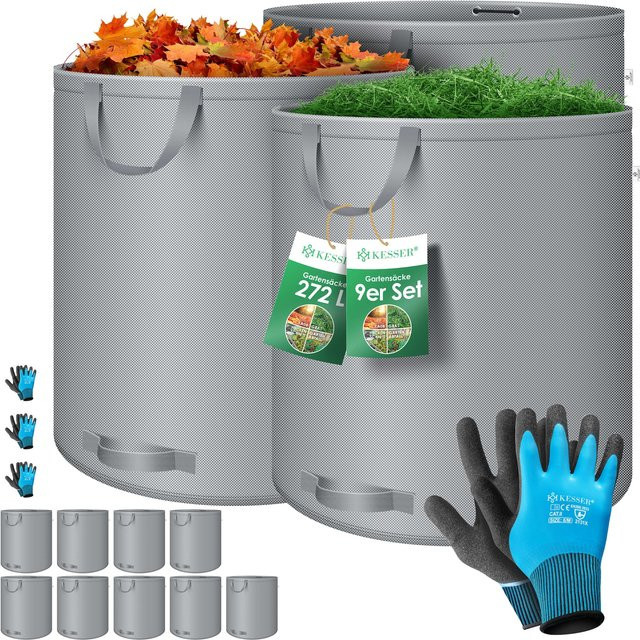 KESSER Gartensack Set mit Handschuhen, selbststehender Laubsack und Gartenabfallsack, stabil und faltbar für Rasenschnitt und Grünschnitt - Bild 1