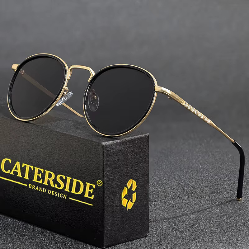 CATERSIDE Sonnenbrille, Rund, Vollrand, Metall, Gold, Unisex - Bild 1