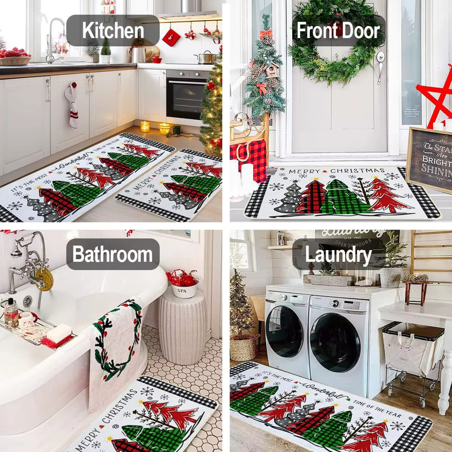 VIKAMA 2-teiliges Set Küchenteppiche mit Schneeflocken-Design in Rot und Schwarz im Buffalo-Karo-Look für deine Weihnachtsdekoration - Bild 2