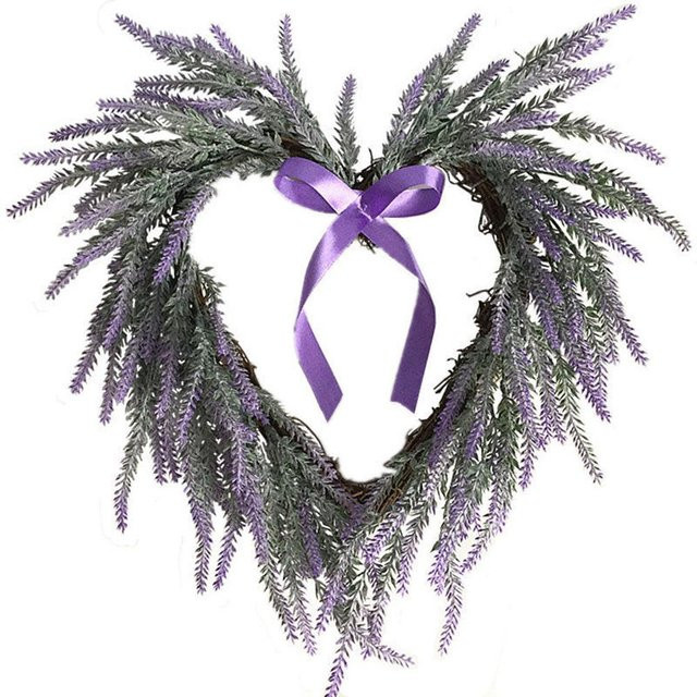 Tooarts Lavendel-Wandbehang in Herzform, floraler Wandkranz in Schwarz und Lila - Bild 1