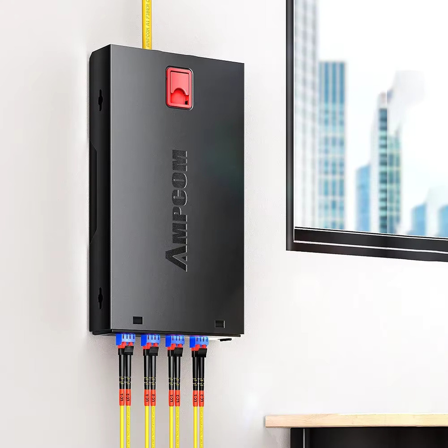AMPCOM LC Glasfasergehäuse zur Wandmontage in Schwarz mit Kupplungen und Pigtails für Multimode/Singlemode, 4/8 Anschlüsse, 12/16 Kerne - Bild 4
