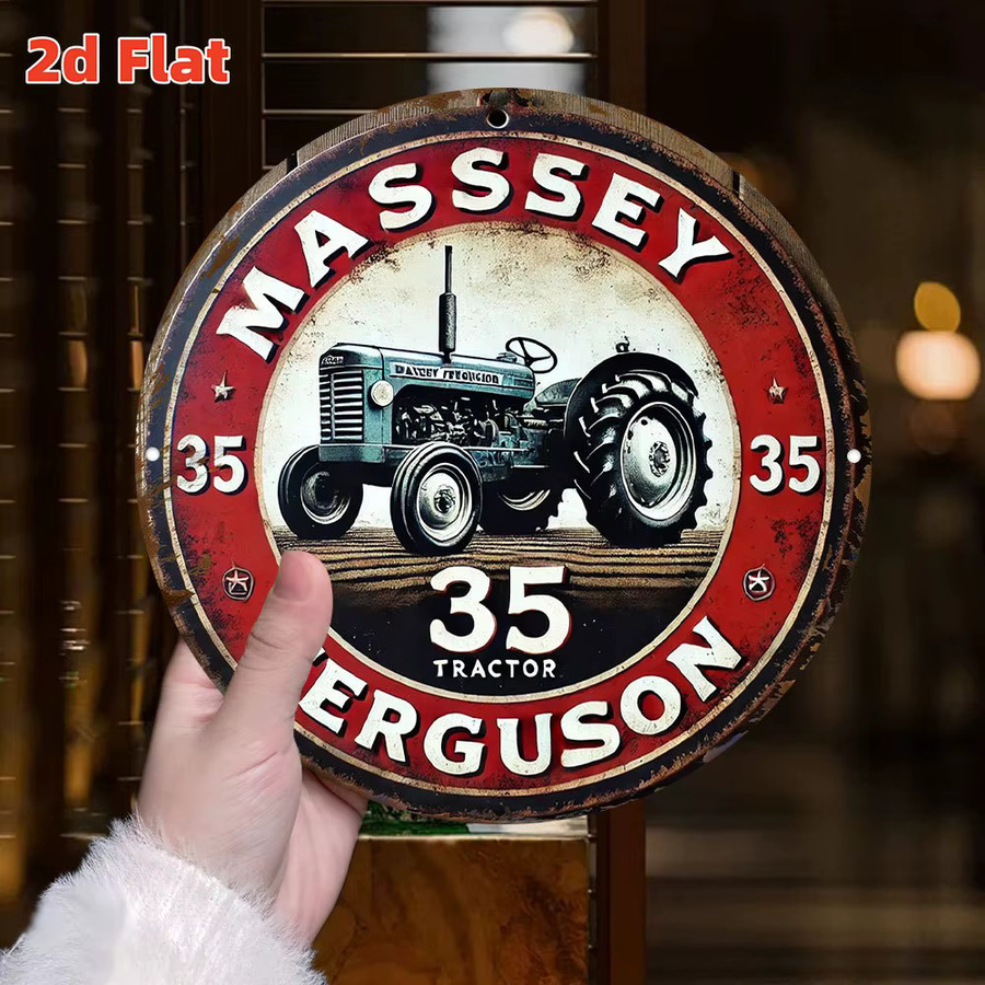 Vintage Massey Ferguson Tractor Wandkunst aus Metall in Rot – 2D Flat Aluminiumschild mit 35 Tractor Design von Potdemiel - Bild 3