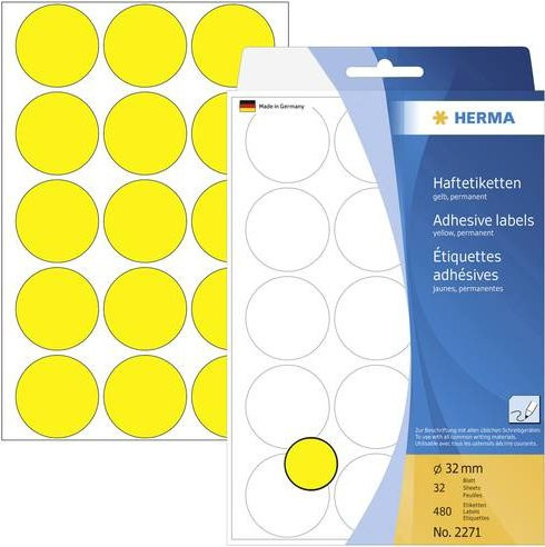 Herma Markierungspunkte 2271 Etiketten Gelb, Ø 32 mm, 480 Stück, Permanent haftendes FSC-Papier - Bild 1