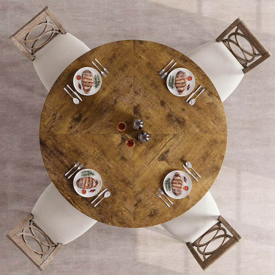 HiMISS Runder Esstisch aus Holz in Retro Brown mit Säulenfuß für 4-6 Personen, Durchmesser: 119,38 cm - Bild 2