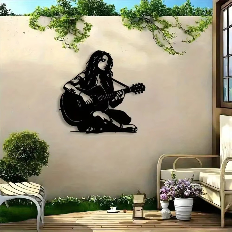 Metall-Wandkunst Lady Guitarist von CIFBUY in Schwarz-Weiß als modernes Eisendekor im Portrait-Stil - Bild 5