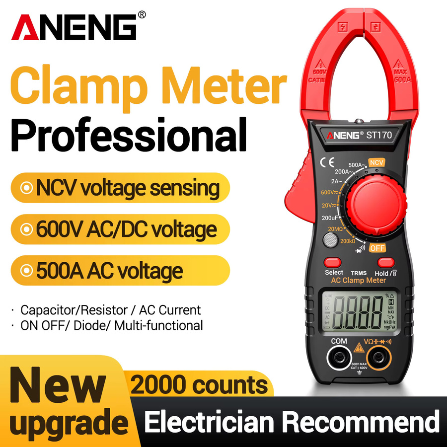 ANENG ST170 Multifunktionales Zangenmessgerät mit 500A AC-Strom, 600V AC/DC-Spannung und Taschenlampe in Schwarz und Rot - Bild 2