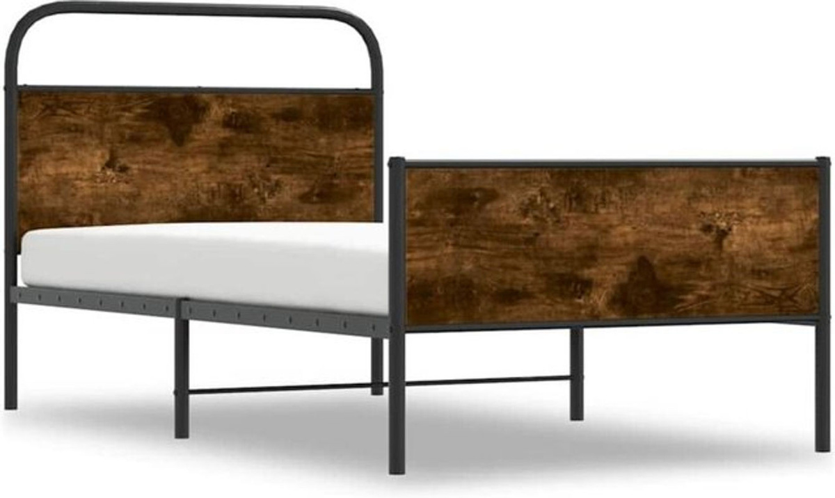 Vidaxl Bettgestell aus Holzwerkstoff und Metall in Braun im Industrial-Stil, B/T/H: 90 x 200 cm - Bild 1