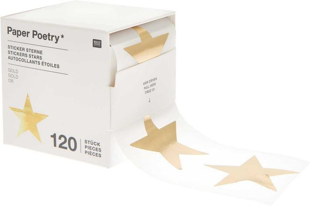 Rico Design Paper Poetry Sticker Sterne in Gold Hot Foil, 120 Stück auf der Rolle, Durchmesser: 5 cm - Bild 1