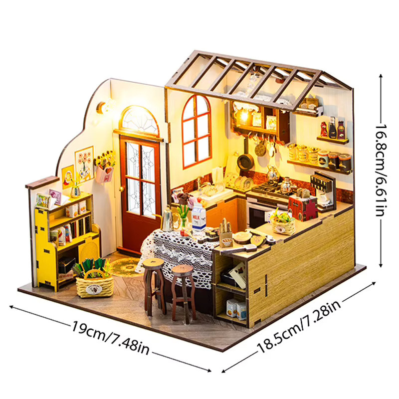 zuuton DIY Miniatur Puppenhaus Kit Holz Küche Modell mit LED Licht als 3D Puzzle Handwerk Set in Multicolour - Bild 6