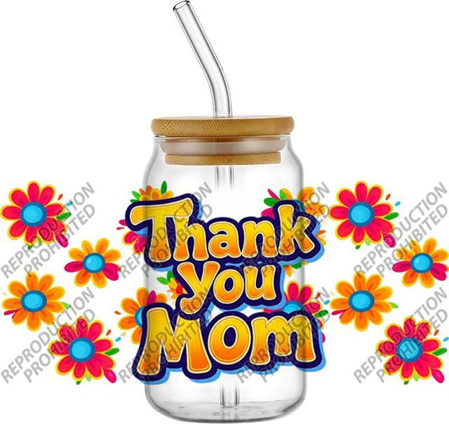 UV-DTF-3D-Transferaufkleber Thank You Best Mom in Multicolour für Glasbehälter und Tassen (16oz) - Bild 1