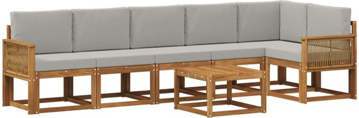 7-teilige moderne Outdoor-Sofagarnitur aus Akazie und Polyester von vidaXL in Grau und Braun - Bild 1