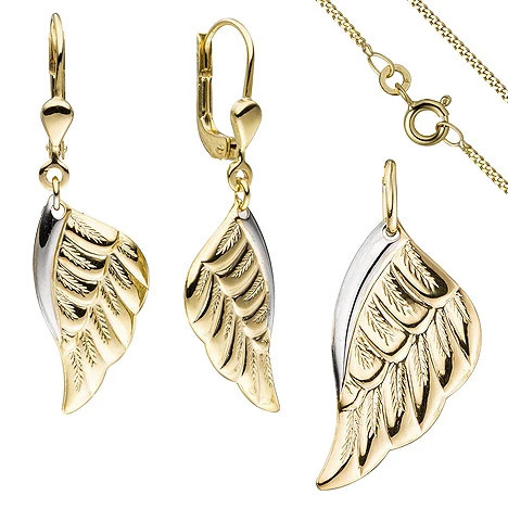 Colfem Schmuck-Set Flügel Engelsflügel, 333 Gelbgold bicolor, mit Kette 42 cm - Bild 1