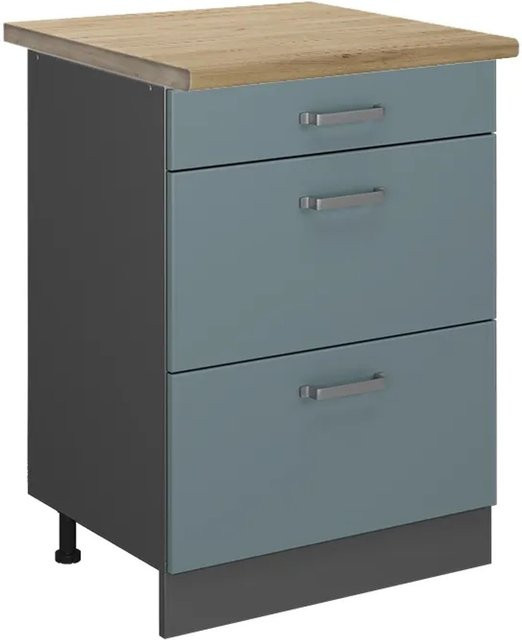 Vicco Küchenunterschrank R-Line in Blau-Grau und Anthrazit mit Eiche-Optik und Schubladen, B/T/H: 60 x 30,73 x 81,6 cm - Bild 1