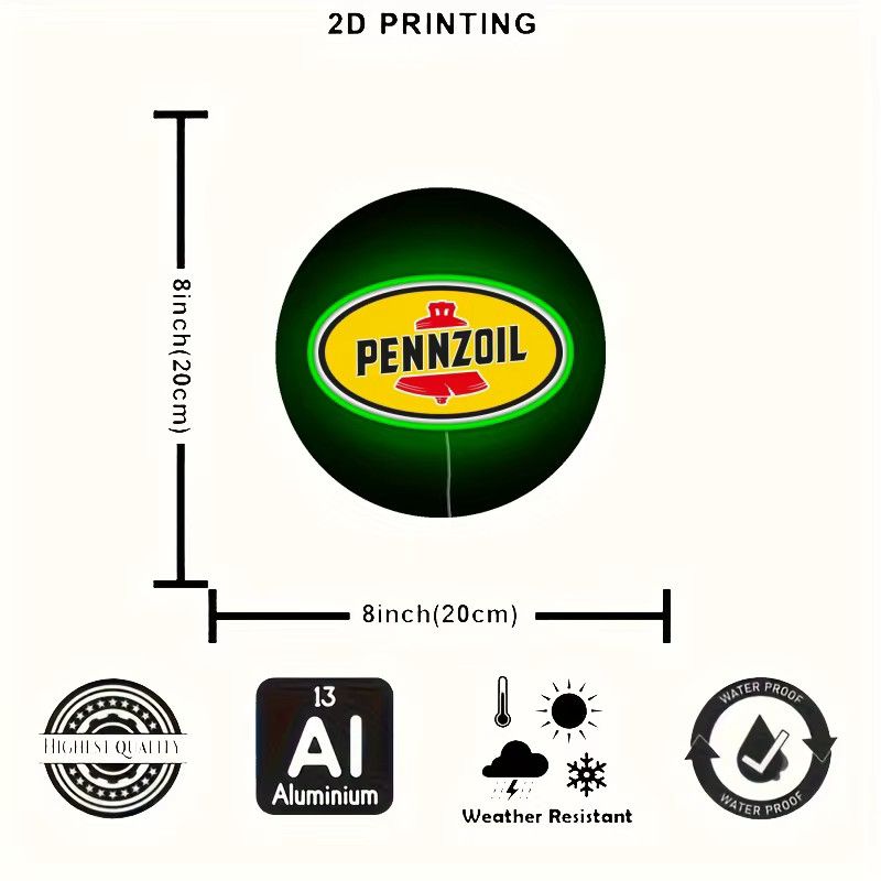 Pennzoil Vintage Neonlicht Wandschild aus Aluminium in Grün und Gelb mit klassischem Design - Bild 2