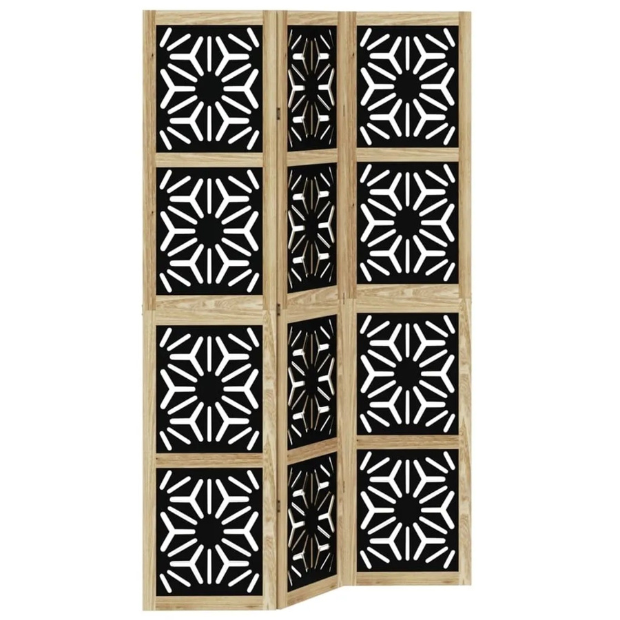 vidaXL 3-teiliger Raumteiler aus Paulownia-Massivholz in Braun und Schwarz mit geometrischem Design, H: 180 cm, B: 110 cm, T: 3 cm - Bild 2
