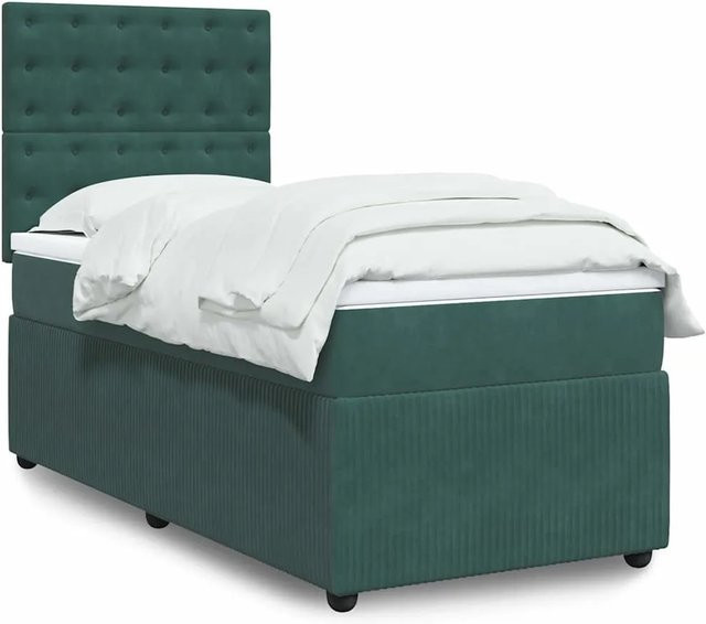 vidaXL Boxspringbett mit Matratze in Dunkelgrün aus Samt mit USB-Anschluss und Unterbettbeleuchtung B/T/H: 90 x 200 x 150,5 cm - Bild 1